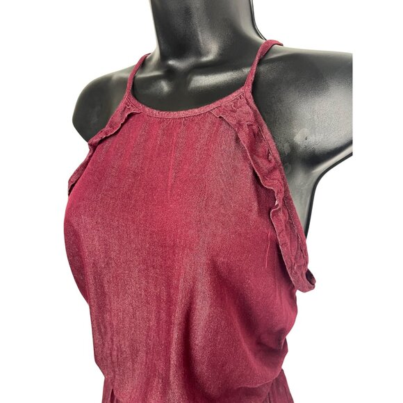 Women's Burgundy Halter Neck Shorts Romper, Elastic Waist, Size M - Picture 4 of 15